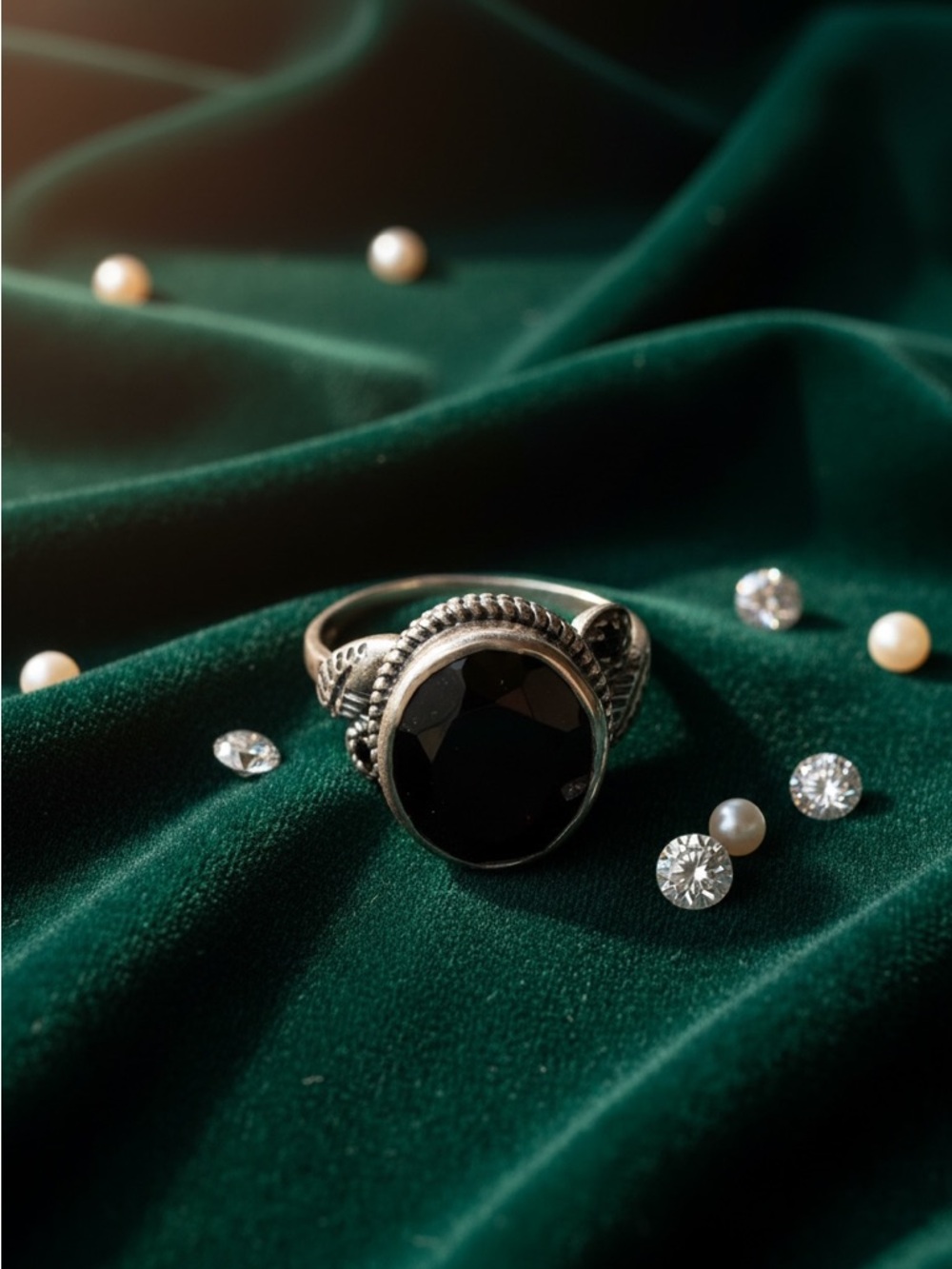 Sterling Silver Black Onyx Oval Ring woman’s ring size 8.5 stamped 925 - Picture 3 of 6